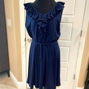 2X Ralph Lauren Navy dress with ruffled vee neckline